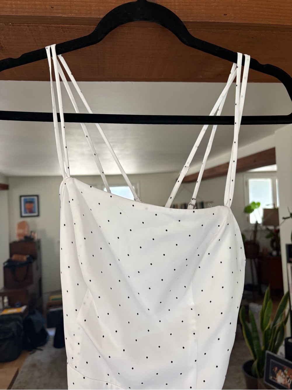 BCBG White Polka Dot Maxi Dress Size 0 | Strappy Open Back Slip Dress - Picture 3 of 4